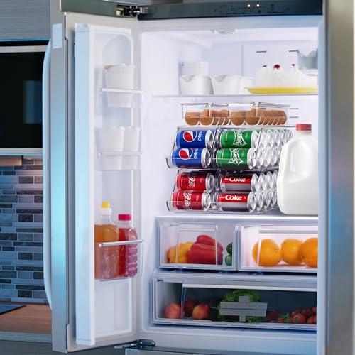 Soda Can Organizer for Refrigerator & Egg Holder for Fridge Set, 4 Stackable Can Holder Dispenser Holds 12 Cans Each & 2 Egg Holders with Lid holds 14 eggs for Fridge, Pantry, Freezer, BPA-Free - view 5