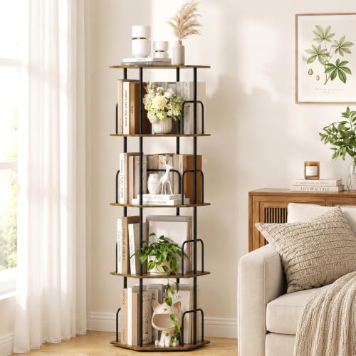 4 Tier Rotating Bookshelf Tower, Revolving 360 ° Spinning Bookcase, Hexagonal Corner Book Shelf Storage Carousel, Vertical Rotate Turning Organizer Book Shelves for Living Room Office Bedroom