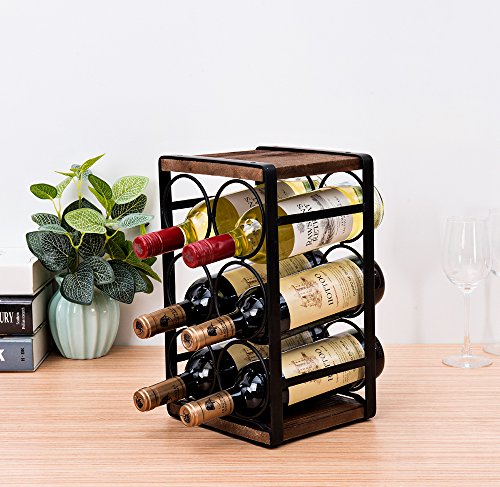 Rustic Wood Countertop Wine Rack 6 Bottles No Need Assembly Brown - view 2