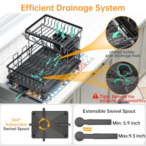 2 Tier Large Detachable Dish Drying Rack for Kitchen Counter,Black - view 5