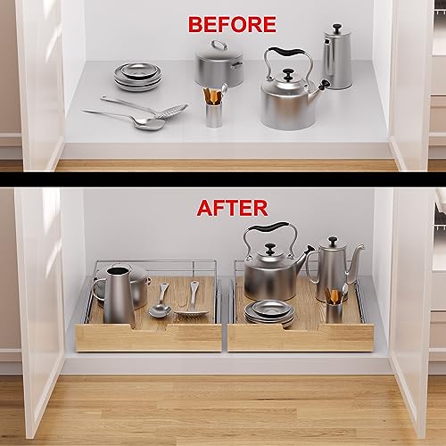Pull Out Cabinet Organizer 14"W x 21"D Wood and Wire Storage Shelf - view 6