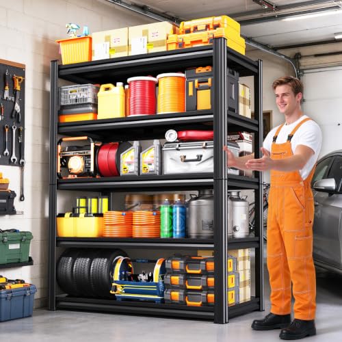 4 Pack 5-Tier Steel Panel Garage Shelving Unit 71.2 x 46 x 20, Black - view 2