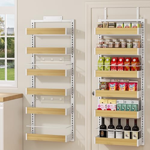 8 Tier Over The Door Pantry Organizer, 2 IN 1 Wall Mount or Hanging Spice Rack Seasoning Shelves with Adjustable Basket, Back of Door Organizer and Storage for Kitchen Cabinet and Room Closet - view 6