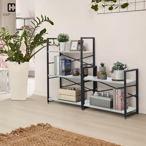 3 Tier Small Bookshelf, 24 Inch Width Free Standing Shelf, Bookcase Shelf Storage Organizer, Industrial Book Shelves for Home Office, Living Room, White Shelves & Metal Frame - view 2
