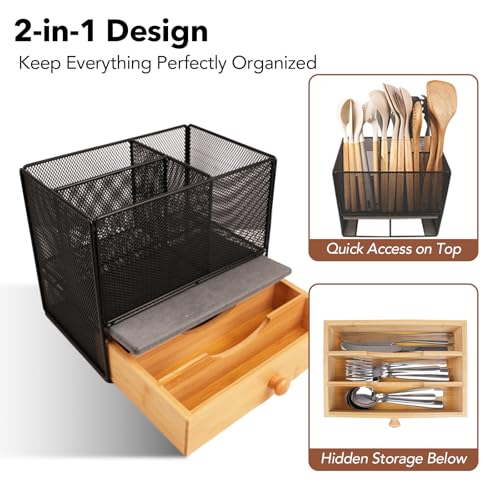Kitchen Utensil Holder Countertop,Extra Large Utensil Organizer with Drawer - view 5