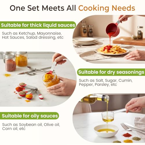 16PCS Measuring Cups and Spoons Set, Measuring Spoon Set with Metric and US Measurements, Fits for Measuring Dry and Liquid (Red) - view 3