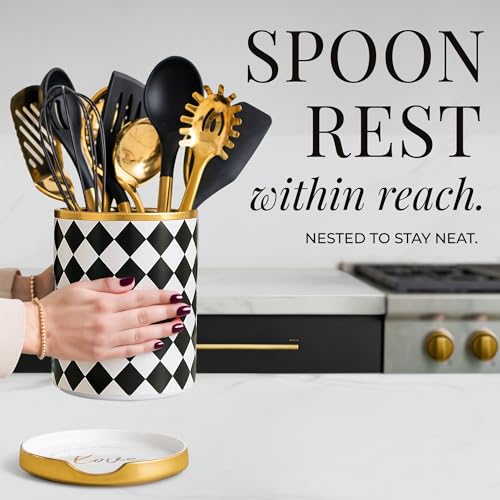 Black & White Checkered Utensil Holder Set - view 3