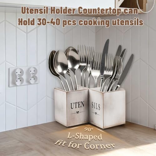 Kitchen Utensil Holder for Corner Counter, Wooden Organizer - view 3