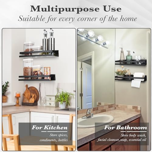 2 Pieces Stainless Steel Shelf Bathroom Shower Floating Shelves Wall Mounted Shower Caddy Basket Shelf Storage Organizer Shelves for Bathroom, Kitchen, Living Room(15.75 Inch/ 40 cm,Black) - view 6
