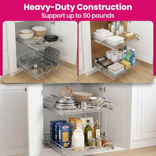 2-Tier Pull-Out Cabinet Organizer for Kitchen, 17" W x 21”D x 16.5" H - view 7