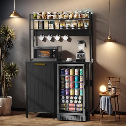 Farmhouse Pantry Cabinet with Trash Can Bin & Power Outlets - view 3