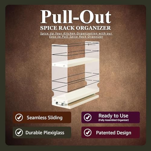 Sliding Spice Rack Organizer for Cabinets - Pull Out Shelves for Upper Kitchen Cabinets - Cabinet Organizer/Storage - 2 Tiers - 3.45" x 10.75" x 10.6" (Cream, Partially Assembled) - view 7