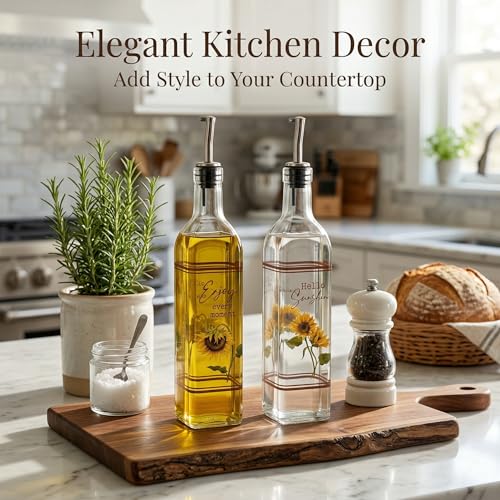 Olive Oil Dispenser Bottles, 17oz Glass Set of 2, Sunflower - view 6