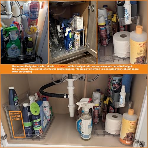 2 Pack 14.6″ Deep Pull Out Under Sink Organizer,10.8″ High 2 Tier Slide Out Cabinet Organizer for Kitchen Cabinet,Undersink Organizers,Under Sink Shelves,Bathroom Organizers and Storage,Clear - view 5
