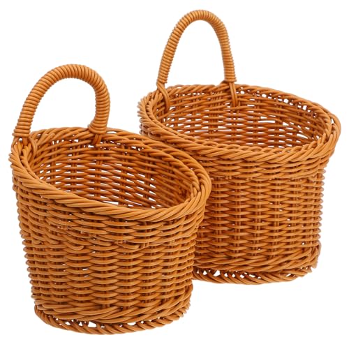 2pcs Wall Hanging Basket, Plastic Wicker Kitchen Storage for Garlic