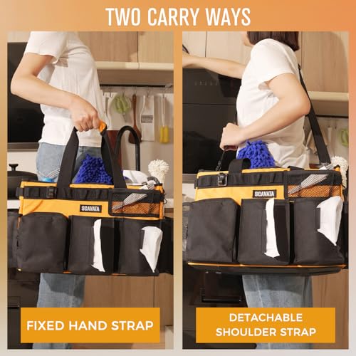 Wearable Cleaning Caddy Bag, Cleaning Caddy Supplies Organizer with Handle & Shoulder Straps for Housekeepers, Under Sink & Car Cleaning Tool Organizers with 4 Foldable Divider (Orange) - view 6