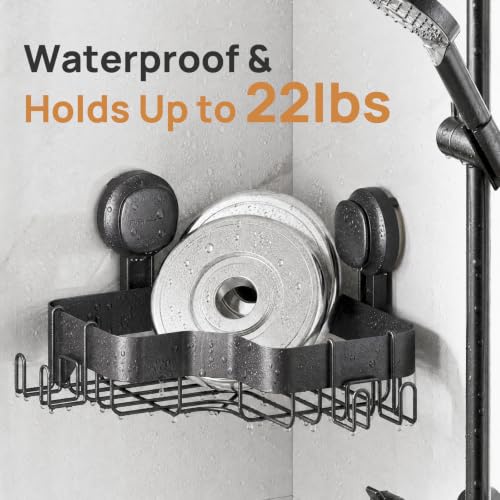 Corner Shower Caddy Suction Cup, Black Shower Organizer With Hooks - view 5
