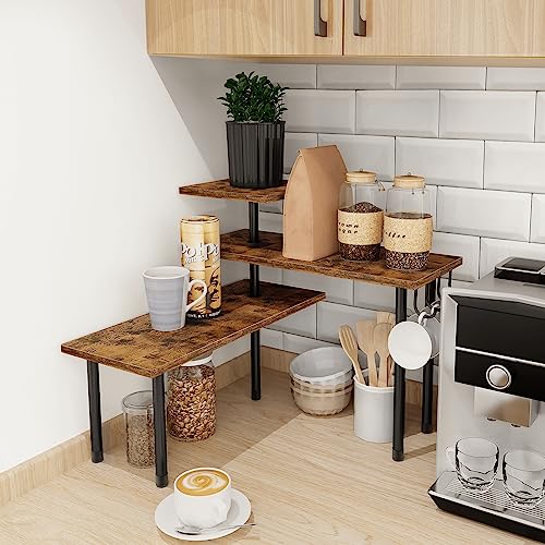 Kitchen Countertop Organizer - 3 Tier Corner Shelf, Bathroom Counter Organizer, Spice Rack, Coffee Bar, Over Sink, Rustic Brown - view 6