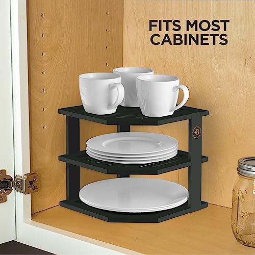 Black 3-Tier Corner Shelf, Kitchen Cabinet Organizer, Bamboo Rack - view 4