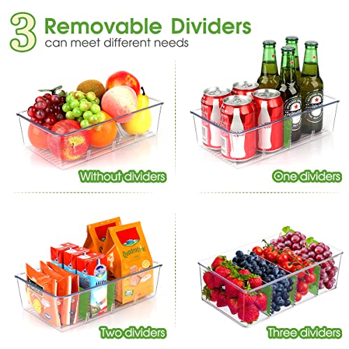 Snack Organizer for Pantry Shelf, 6 Pack Clear Plastic Pantry Storage Bins with 3 Dividers for Snacks, Spices, Chips Food Organizer, Stackable Pantry Organizers for Kitchen, Fridge, Cabinet - view 4
