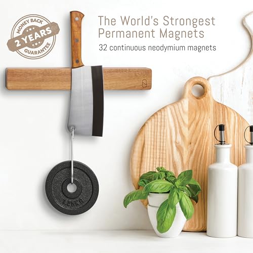 Premium 16 inch Magnetic Knife Holder for Wall with 2x Storage & Charming Wood - Knife Magnetic Strip, Under Cabinet Magnet Knives Storage - Magnet Strip Rack Kitchen Utensil Holder Organizer Tool - view 4