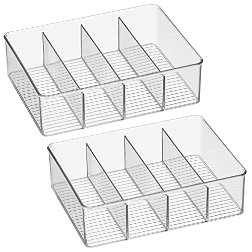Plastic Stackable Tea Bag Storage Organizer Bin with 4 Divided Compartments - Holder for Kitchen Cabinet, Pantry, Countertop - Holds Sugar Packets, Coffee Pods, Ligne Collection, 2 Pack- Clear - view 5
