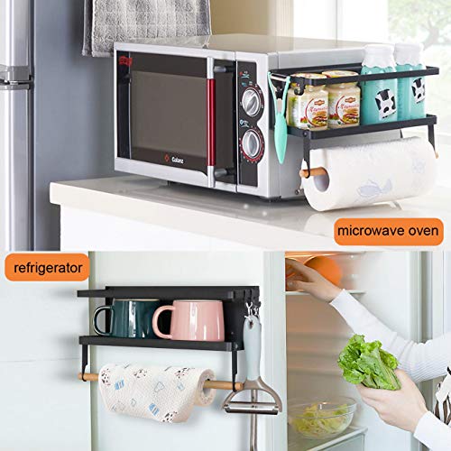 Magnetic Spice Rack, Fridge Organizer with Paper Towel Holder, Black - view 4