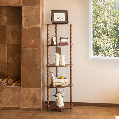 Corner Shelf, 5-Tier Corner Bookshelf for Small Spaces, Stylish Corner Storage Display Shelves for Bedroom, Bathroom, Kitchen, Living Room (Rustic Brown) - view 2
