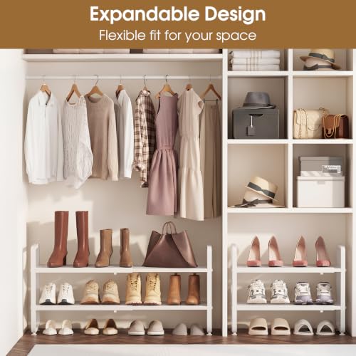 2-Tier Expandable Shoe Rack for Closet, Adjustable Metal Shoe Organizer with Sturdy Mesh Shelves for Boots & Heels, Stackable Shoe Storage for Entryway, Garage, Small Spaces (White, 2-Tier) - view 4