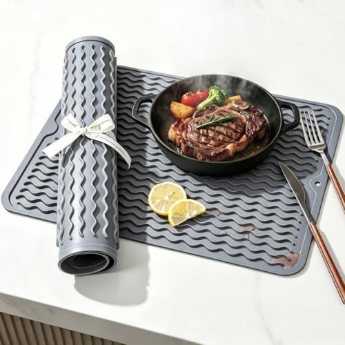 2 Pack Silicone Dish Drying Mat for Kitchen Counter Heat Resistant Under Sink Waterproof Coffee Bar Accessories Dining Rack Stone Utensil Holder Countertop Decor Must Haves 2026 - view 2