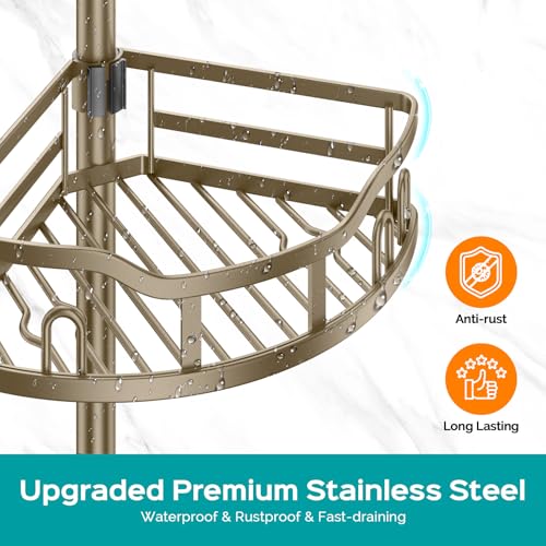 Shower Caddy Corner Tension Pole Adjustable No-Drill Bathroom Shelf - view 5