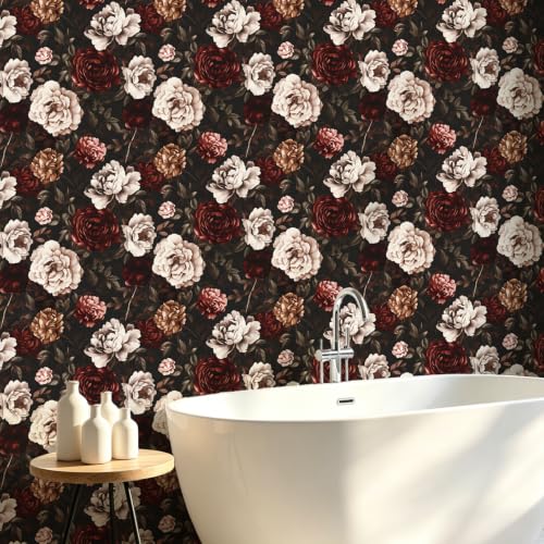Dark Red Vintage Floral Peel and Stick Wallpaper 17.5" x 118" - view 4
