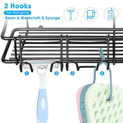 Shower Caddy Shelf with Hooks Storage Rack Organizer Adhesive Stainless Steel without Drilling for Bathroom, Lavatory, Washroom, Restroom, Shower, Toilet, Kitchen (Black, 3 Pack) - view 3