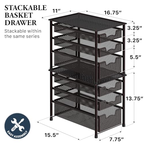 Stackable 3 Tier Sliding Basket Organizer Drawer, Bronze - view 2