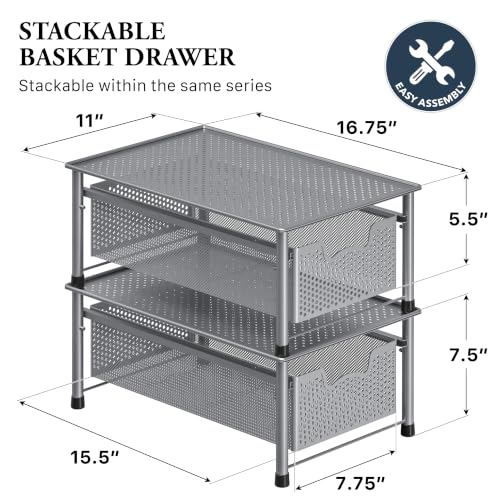 Stackable Cabinet Basket Drawer Organizer, Silver - view 2