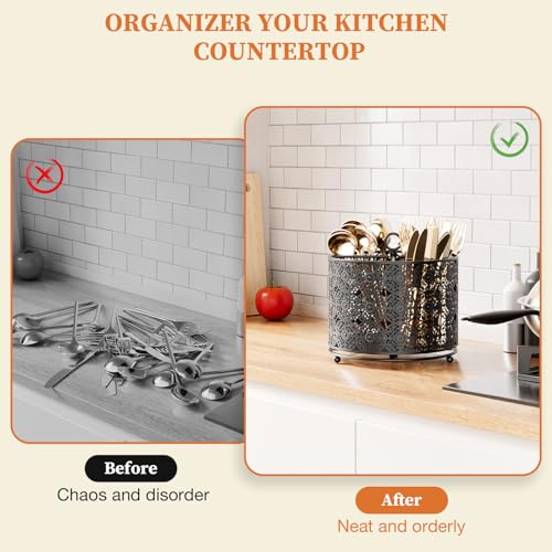 360° Rotating Utensil Caddy - Raised 4 Compartments Large Capacity - view 6