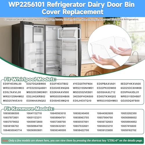 Upgraded WP2256101 Refrigerator Dairy Door Bin Cover Replacement Compatible with Whirlpool, Kenmore Refrigerator Door Shelf Replaces 2256101 Dairy Compartment Door Refrigerator Dairy Bin Cover - view 5