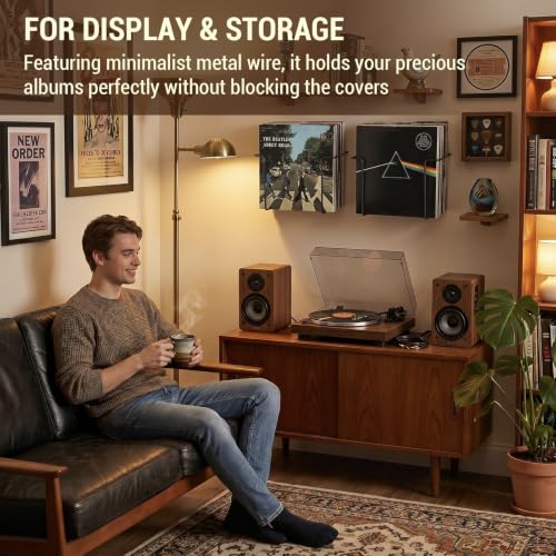 2 Pack Vinyl Record Wall Mount Holder Black Metal Display Shelf - view 3