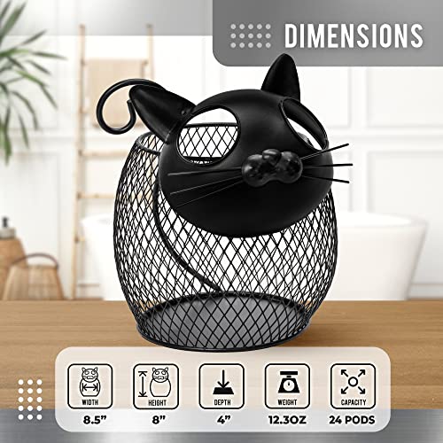 Cat Coffee Pod Holder Basket – Compatible K-Cup Organizer for Countertop Coffee Bar – Cute Kitchen Metal Décor Storage for Keurig Pods, Creamers & Capsules (Black Cat) - view 4