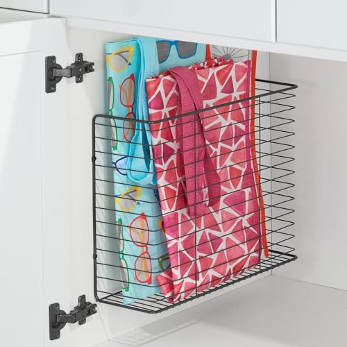 Portable Metal Farmhouse Wall Decor Angled Storage Organizer Basket Bin for Hanging in Kitchen/Pantry - Store Plastic Bags, Foils, Oils, Sandwich Bags - Black - view 2