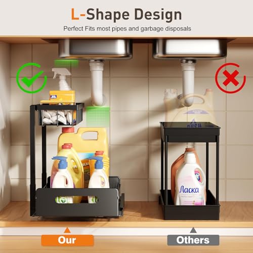 Under Kitchen Sink Organizer, Metal Pull Out Bathroom Organizers and Storage, 2-Tier Cabinet Organizer Shelf with Sliding Drawer, Home Organization for Kitchen, Laundry, Pantry, Black, 1 pack - view 6