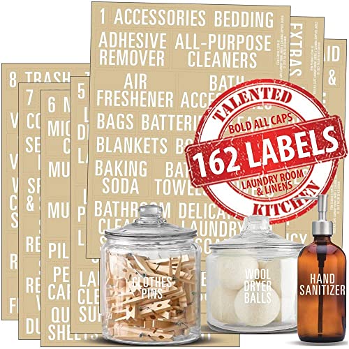 162 Bold All Caps Laundry Room Labels Set. White Labels on Clear Backing,. 162 Laundry, Linen Closet & Cleaning Supplies Vinyl Stickers. Organization Storage System - view 2