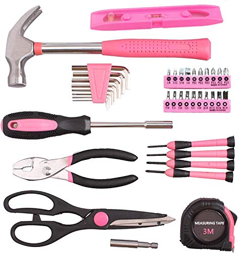 39-Piece General Tool Set-Essential Household Hand Tool Kit with Portable Toolbox Storage Case（Pink—Level Ruler）） - view 2