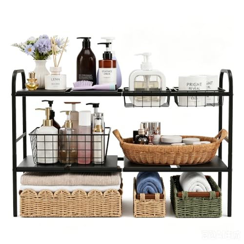 Expandable 2 Tier Under Sink Organizer, Black, 28.74-34.5 Inch Width - view 7