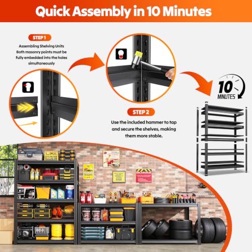 4 Pack 5-Tier Steel Panel Garage Shelving Unit 71.2 x 46 x 20, Black - view 6