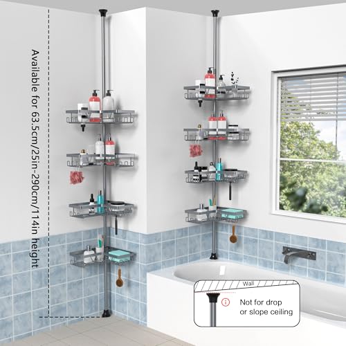 Shower Caddy Tension Pole, Bathtub Organizer, Light Gray - view 6