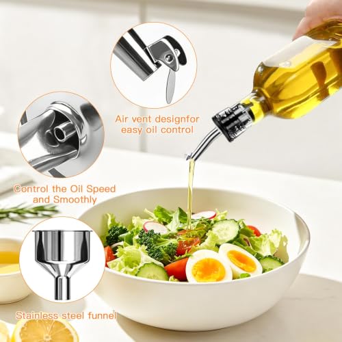 Glass Olive Oil Dispenser Bottle Set of 2, 17oz/500ml Kitchen Oil and Vinegar Cruet with Airtight Stainless Steel Pourer Spout, Funnel & Brush, Cooking Essentials for Salad Dressing (Clear) - view 4