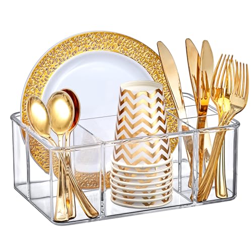 Felicia - Plastic Flatware Organizer, 5-Compartment Utensil Holder, Paper Plate Holder, Cutlery and Silverware Storage for Countertop, Perfect Storage Solution for Home and Restaurant