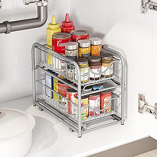 2-Tier Pull Out Organizer Under Sink Sliding Cabinet Rack,Sliver - view 2