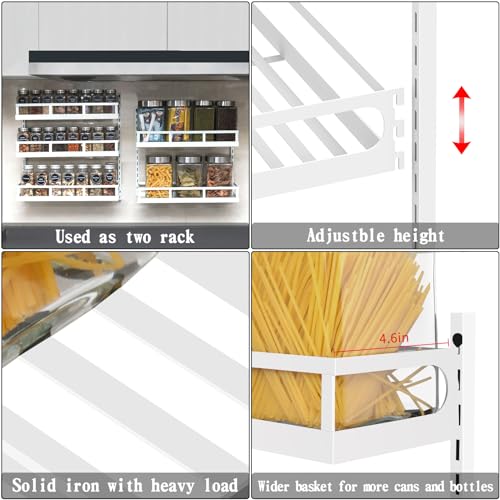 Wall Mount Spice Rack Organizer 5 Tier Height-Adjustable Hanging Spice Shelf Storage for Kitchen Pantry Cabinet Door, Dual-Use Seasoning Holder Rack with Hooks, White - view 5